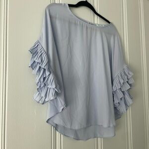 Light Blue Ruffle Sleeve Women's Top